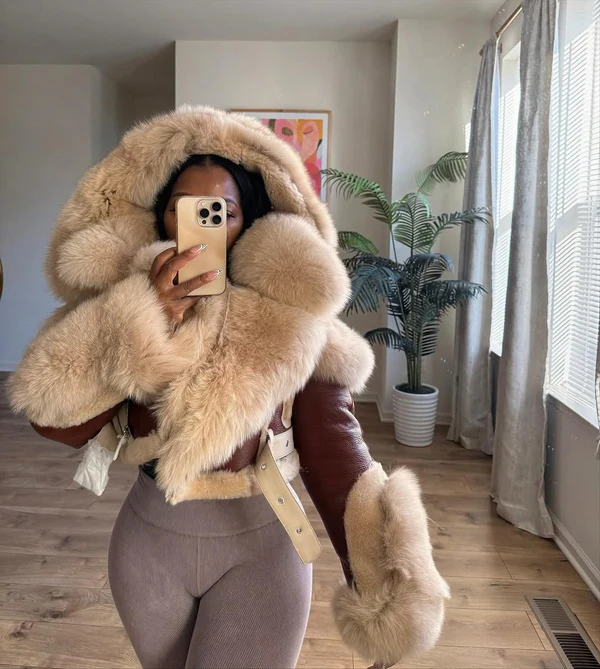 lambskin silver fox cropped shearling